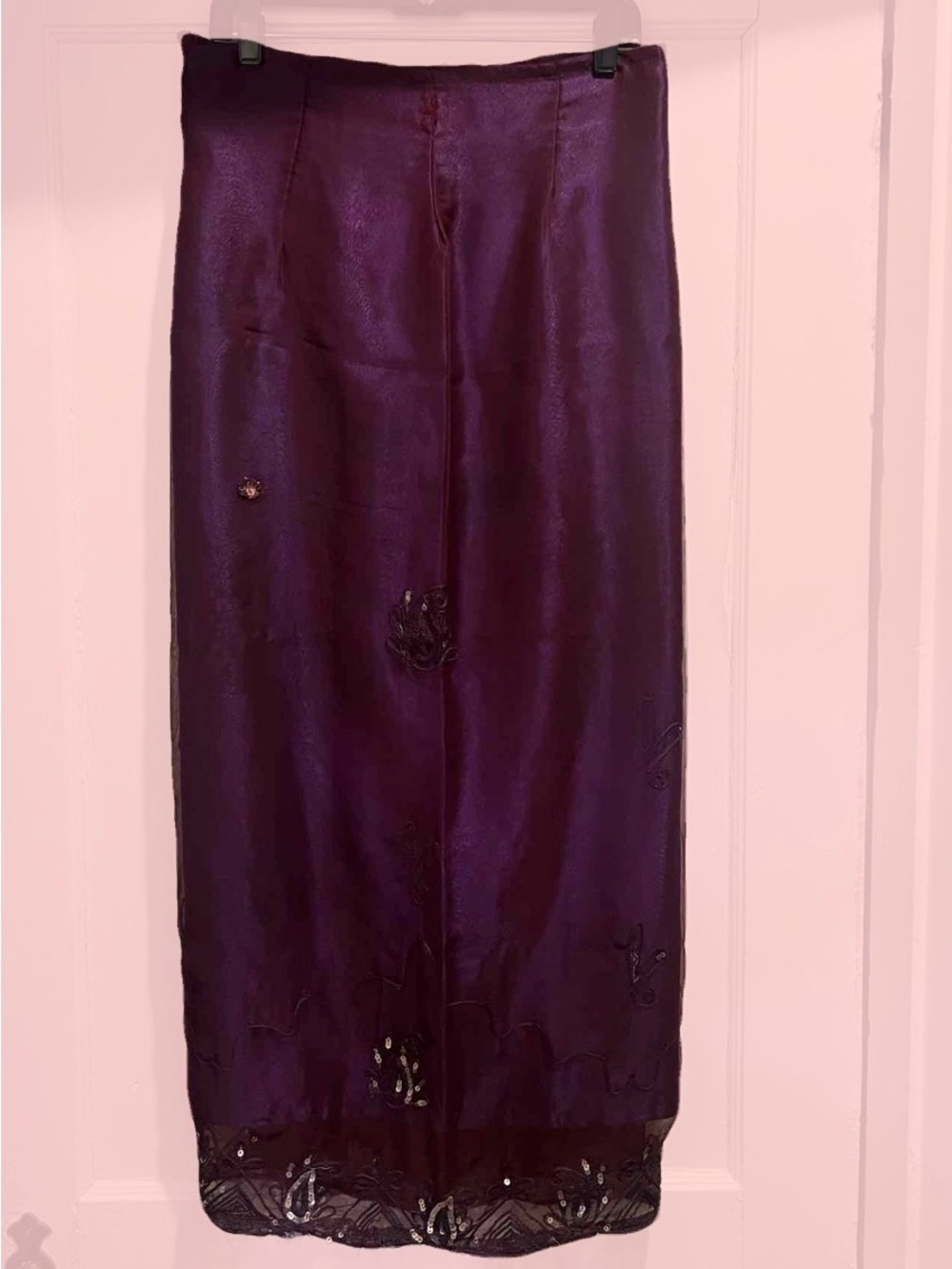 90s Vintage Nomads UK Plum Embroidered Sequin Boho Festival Wrap Skirt (M/L)